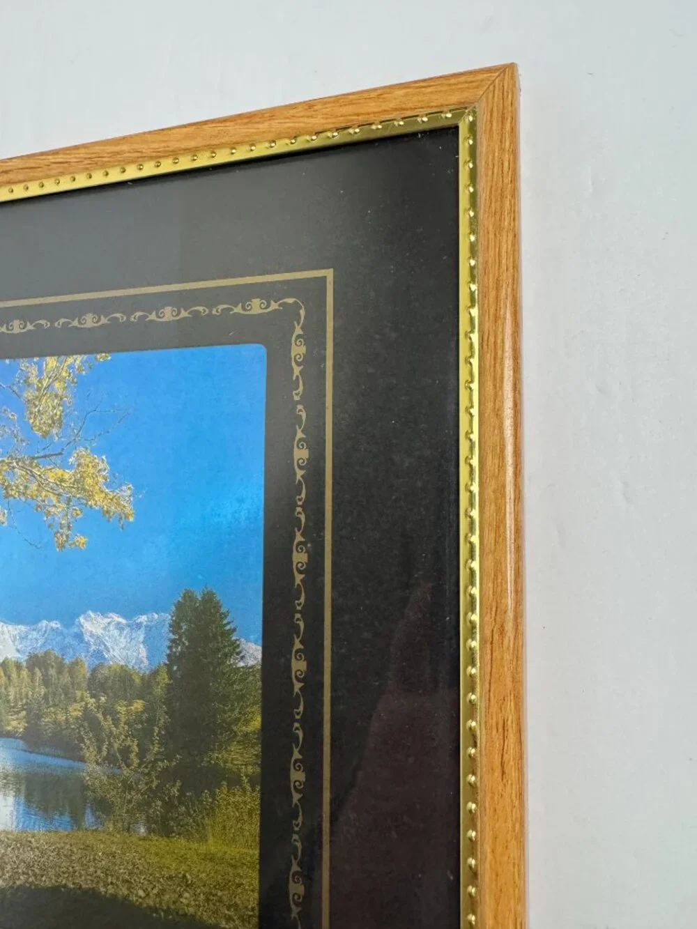 Vintage Holographic Landscape Print Framed Lake Mountain Scenic Wall Art 10x12